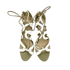 Raye White Snake Embossed Leather & Suede Lace Up Stiletto Heels