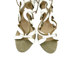 Raye White Snake Embossed Leather & Suede Lace Up Stiletto Heels