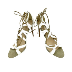 Raye White Snake Embossed Leather & Suede Lace Up Stiletto Heels