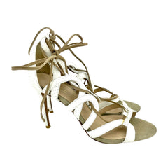 Raye White Snake Embossed Leather & Suede Lace Up Stiletto Heels