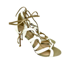 Raye White Snake Embossed Leather & Suede Lace Up Stiletto Heels