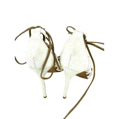 Raye White Snake Embossed Leather & Suede Lace Up Stiletto Heels