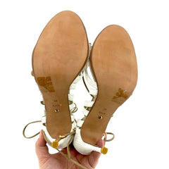 Raye White Snake Embossed Leather & Suede Lace Up Stiletto Heels