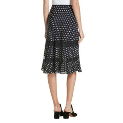 Lewit Polka Dot Silk Midi Skirt A Line Lace Trim