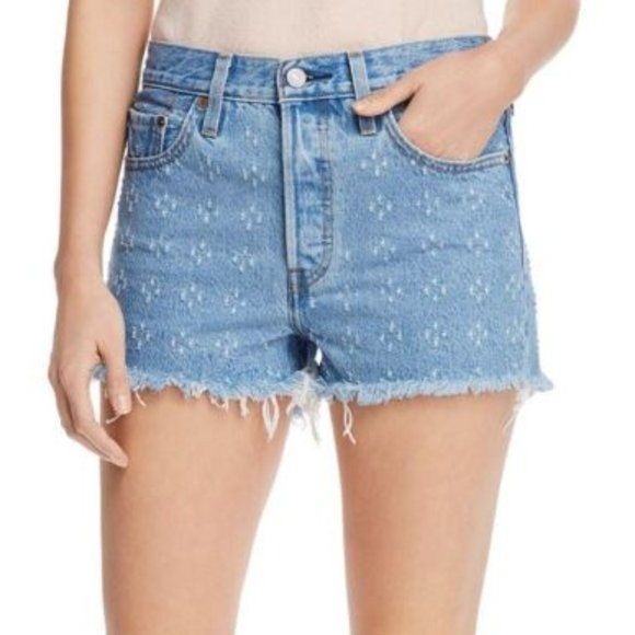 Levi's Dottie Blue Cutoff Denim Shorts Fringe Hem