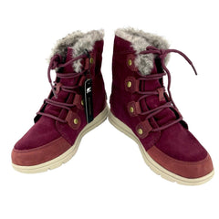 Sorel Explorer Joan Faux Fur Dark Red Suede Leather Winter Boots