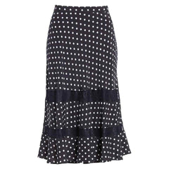 Lewit Polka Dot Silk Midi Skirt A Line Lace Trim