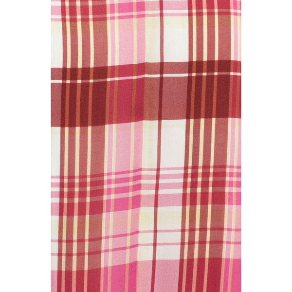 Lewit Pink Plaid 100%Silk Midi Satin Slip A Line Skirt