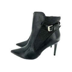 Catherine Malandrino  Black Faux Leather Ankle Strap Stiletto Booties