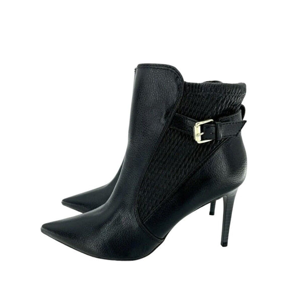 Catherine Malandrino  Black Faux Leather Ankle Strap Stiletto Booties