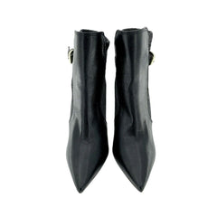 Catherine Malandrino  Black Faux Leather Ankle Strap Stiletto Booties