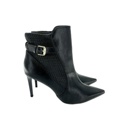 Catherine Malandrino  Black Faux Leather Ankle Strap Stiletto Booties