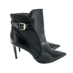 Catherine Malandrino  Black Faux Leather Ankle Strap Stiletto Booties