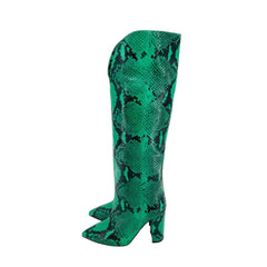 Paris Texas Green Snake Print Leather Tall Boots