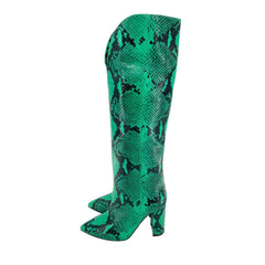 Paris Texas Green Snake Print Leather Tall Boots