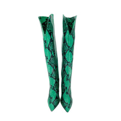 Paris Texas Green Snake Print Leather Tall Boots