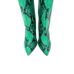 Paris Texas Green Snake Print Leather Tall Boots