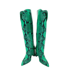 Paris Texas Green Snake Print Leather Tall Boots