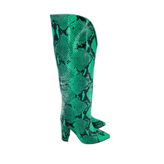 Paris Texas Green Snake Print Leather Tall Boots