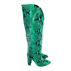 Paris Texas Green Snake Print Leather Tall Boots
