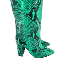 Paris Texas Green Snake Print Leather Tall Boots