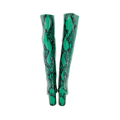 Paris Texas Green Snake Print Leather Tall Boots