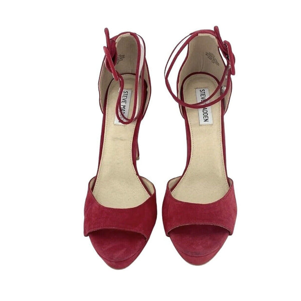 Steve Madden Sandal Red Suede Leather Platform Pump Ankle Strap Sz 8.5 New SH14