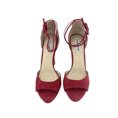 Steve Madden Sandal Red Suede Leather Platform Pump Ankle Strap Sz 8.5 New SH14