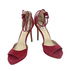 Steve Madden Sandal Red Suede Leather Platform Pump Ankle Strap Sz 8.5 New SH14