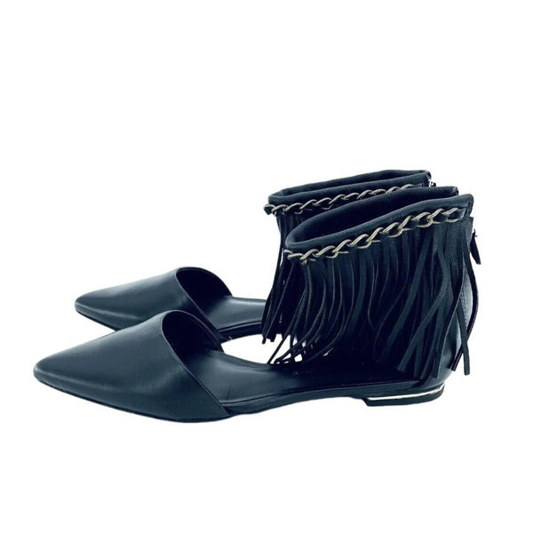 Rebecca Minkoff Faith Ankle Strap Fringe Pointed Toe Flats