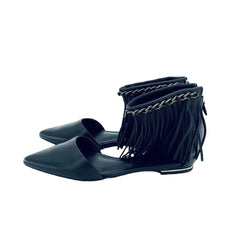 Rebecca Minkoff Faith Ankle Strap Fringe Pointed Toe Flats