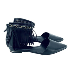 Rebecca Minkoff Faith Ankle Strap Fringe Pointed Toe Flats
