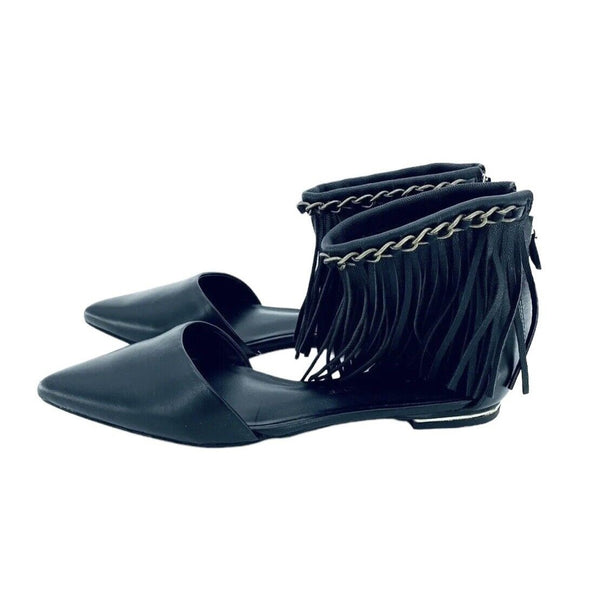 Rebecca Minkoff Faith Ankle Strap Fringe Pointed Toe Flats