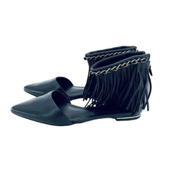 Rebecca Minkoff Faith Ankle Strap Fringe Pointed Toe Flats