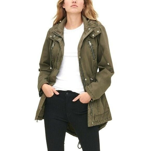 Levi's Parachute Cotton Utility Jacket Army Green Fish Tail Mid Length