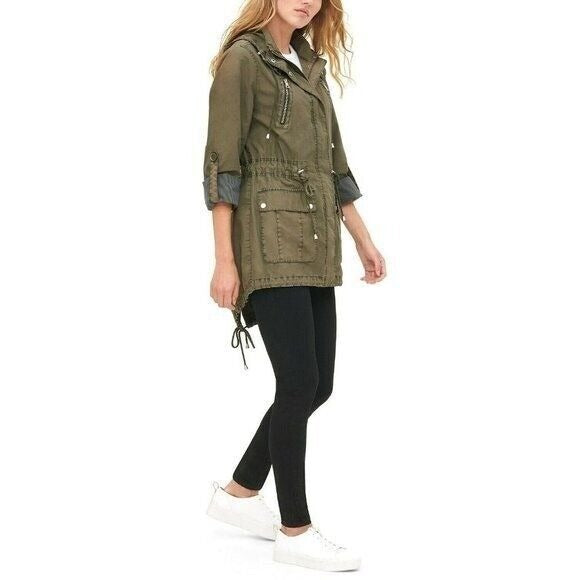 Levi's Parachute Cotton Utility Jacket Army Green Fish Tail Mid Length