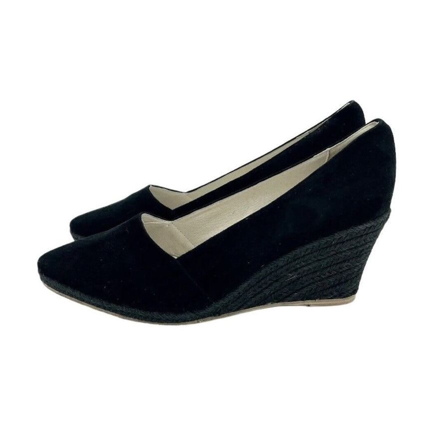 Atelier Mercadal Greta Wedge Espadrilles Black Suede Leather Shoes