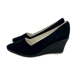 Atelier Mercadal Greta Wedge Espadrilles Black Suede Leather Shoes
