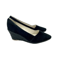 Atelier Mercadal Greta Wedge Espadrilles Black Suede Leather Shoes