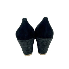 Atelier Mercadal Greta Wedge Espadrilles Black Suede Leather Shoes