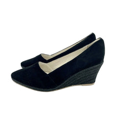 Atelier Mercadal Greta Wedge Espadrilles Black Suede Leather Shoes