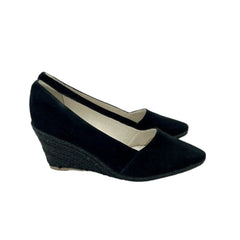 Atelier Mercadal Greta Wedge Espadrilles Black Suede Leather Shoes