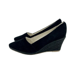 Atelier Mercadal Greta Wedge Espadrilles Black Suede Leather Shoes