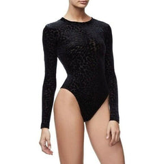 Good American Black Velvet Burnout Thong Bodysuit The Wilder One