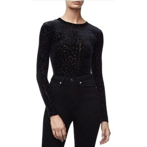 Good American Black Velvet Burnout Thong Bodysuit The Wilder One