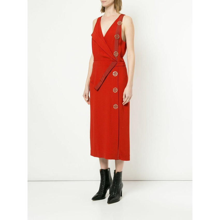 Dion Lee Folded Satin Crepe Sleeveless Midi Red Cocktail Dress
