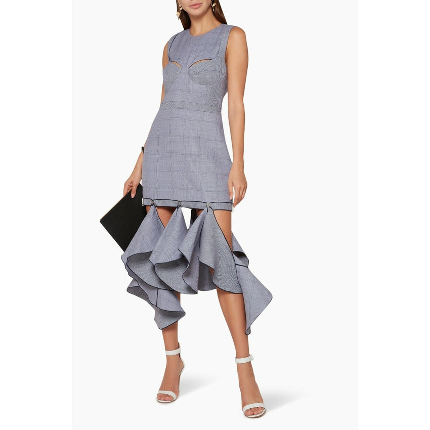 Dion Lee Navy Houndstooth Lingerie Bustier Dress Detachable Ruffle Hem