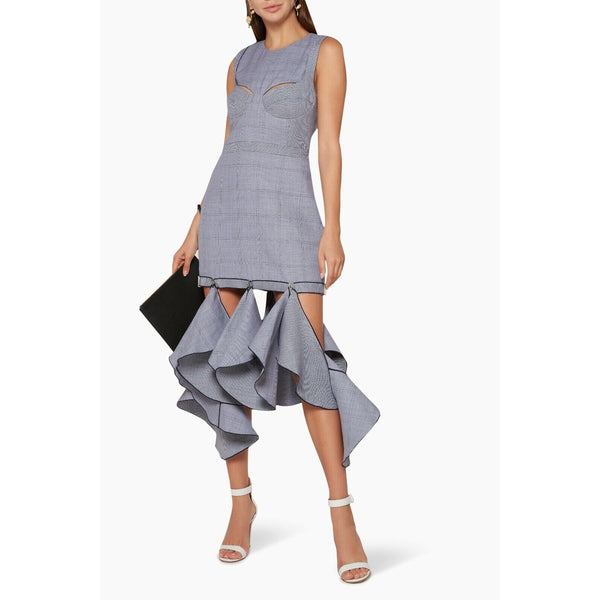 Dion Lee Navy Houndstooth Lingerie Bustier Dress Detachable Ruffle Hem