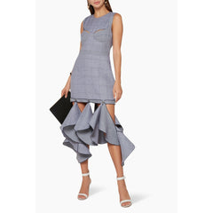 Dion Lee Navy Houndstooth Lingerie Bustier Dress Detachable Ruffle Hem