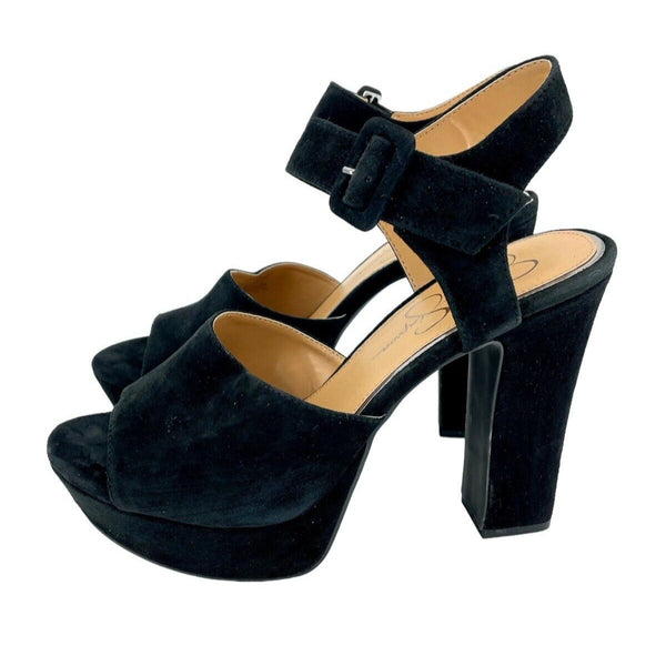 Jessica Simpson Naenia Block Heel Platform Black Suede Sandals